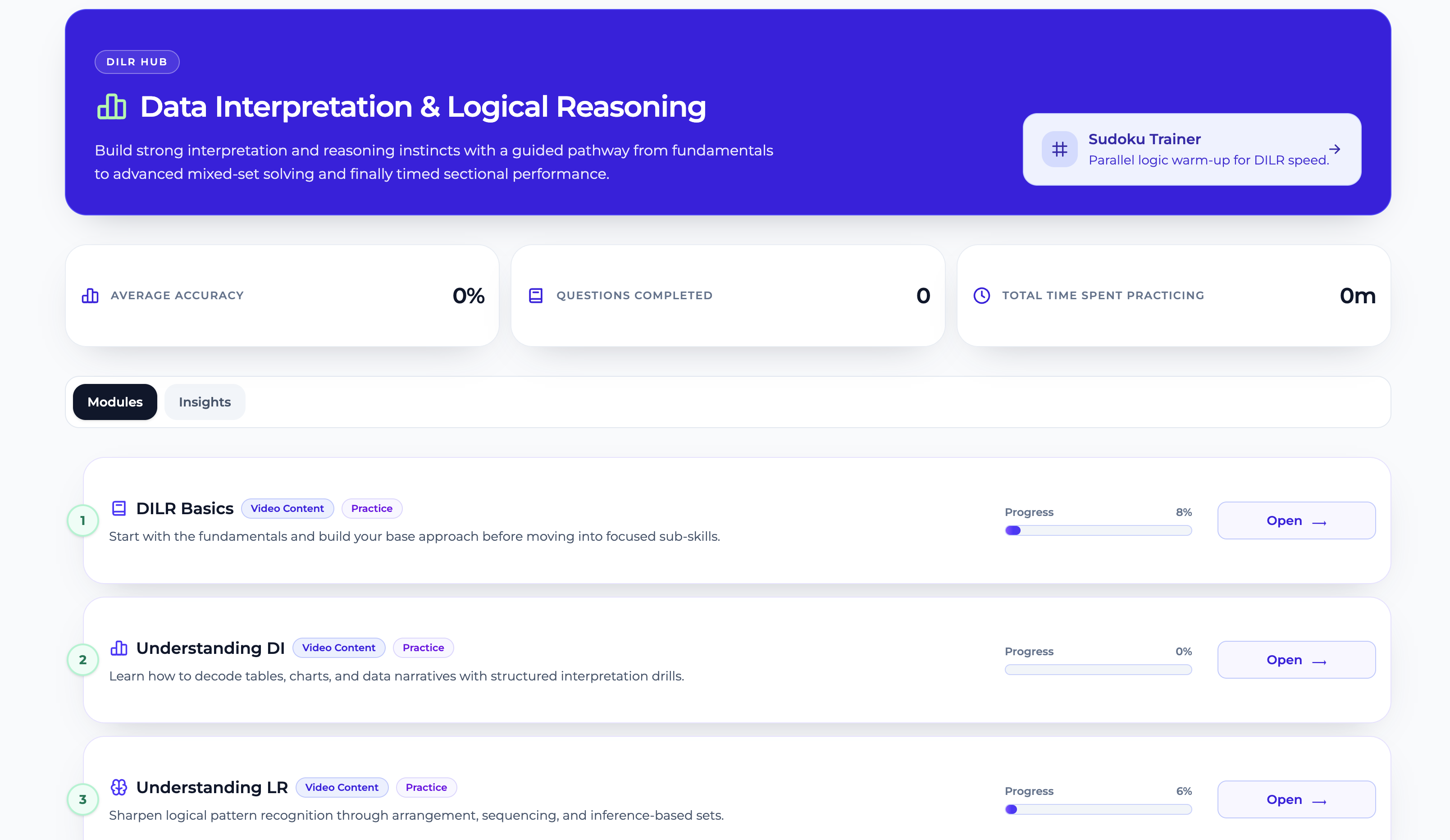 DILR Hub — Data Interpretation and Logical Reasoning modules